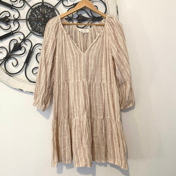 The Great. Prairie Oversized Boho Chic Dress Natural Beige Stripe Womens 0 XS - Picture 4 of 7